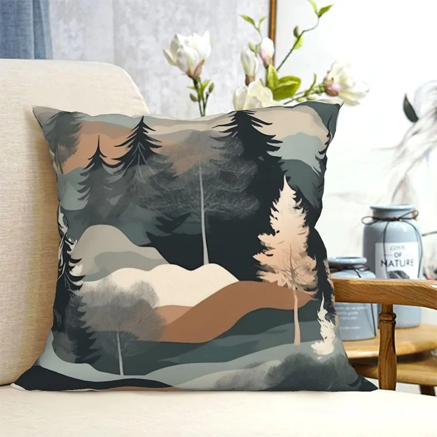 Decorative Throw Pillow Covers Rustic Farmhouse Pine Trees Snow and Sky Pillowcovers for Living Room 16"x16" Soft Pillow Case Square Cushion Case for Sofa Bed Farmhouse Home Decor