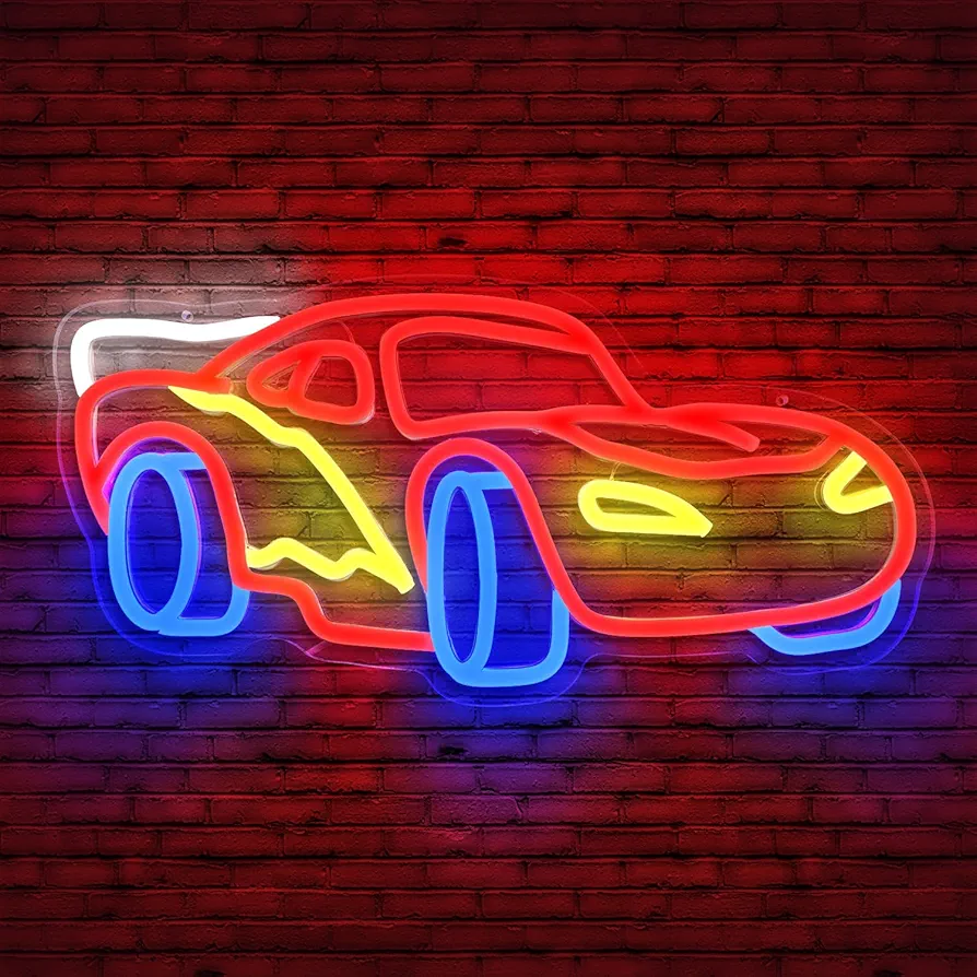 Car Neon Sign for Wall Decor Dimmable Racing Car Neon Sign Led Neon Light Neon Racing Car Sign Car Neon Lights Signs Light Up Sign for Kids Bedroom Boys Room Playroom Birthday Party Gifts