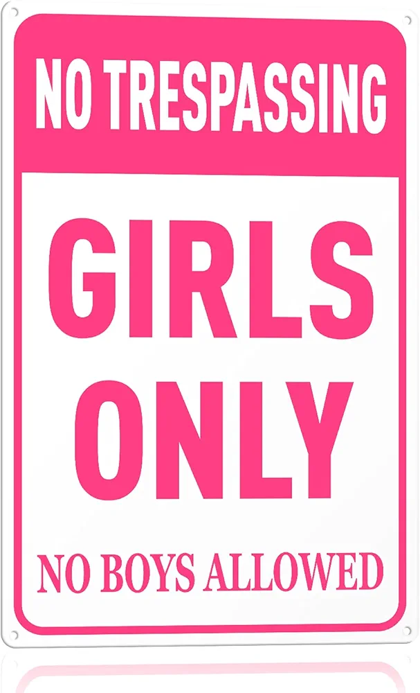 Girls Only Sign - No Trespassing Girls Only No Boys Allowed - Girls Rule Pink Wall/door Decor for Girls Cave/Room/Bedroom/Dorm - 8x12 in, Aluminum