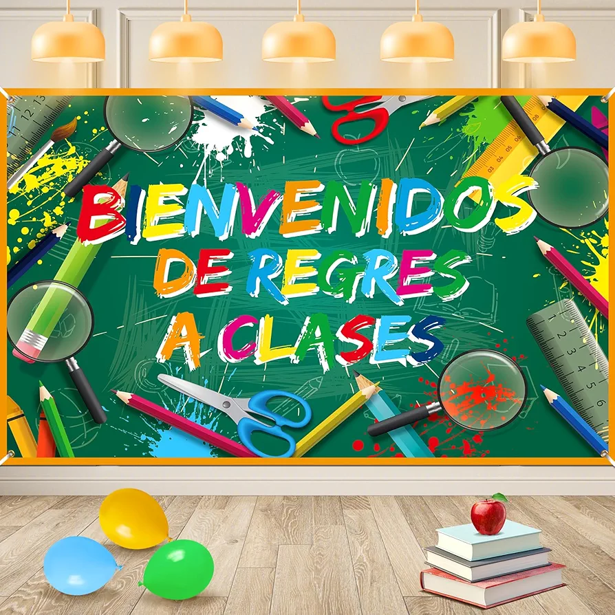 Bienvenidos Spanish Welcome Back to School Banner Decoration Bienvenidos Banner Large First Day of School Banner Back to School Backdrop for Classroom School Bulletin Board Wall Decoration