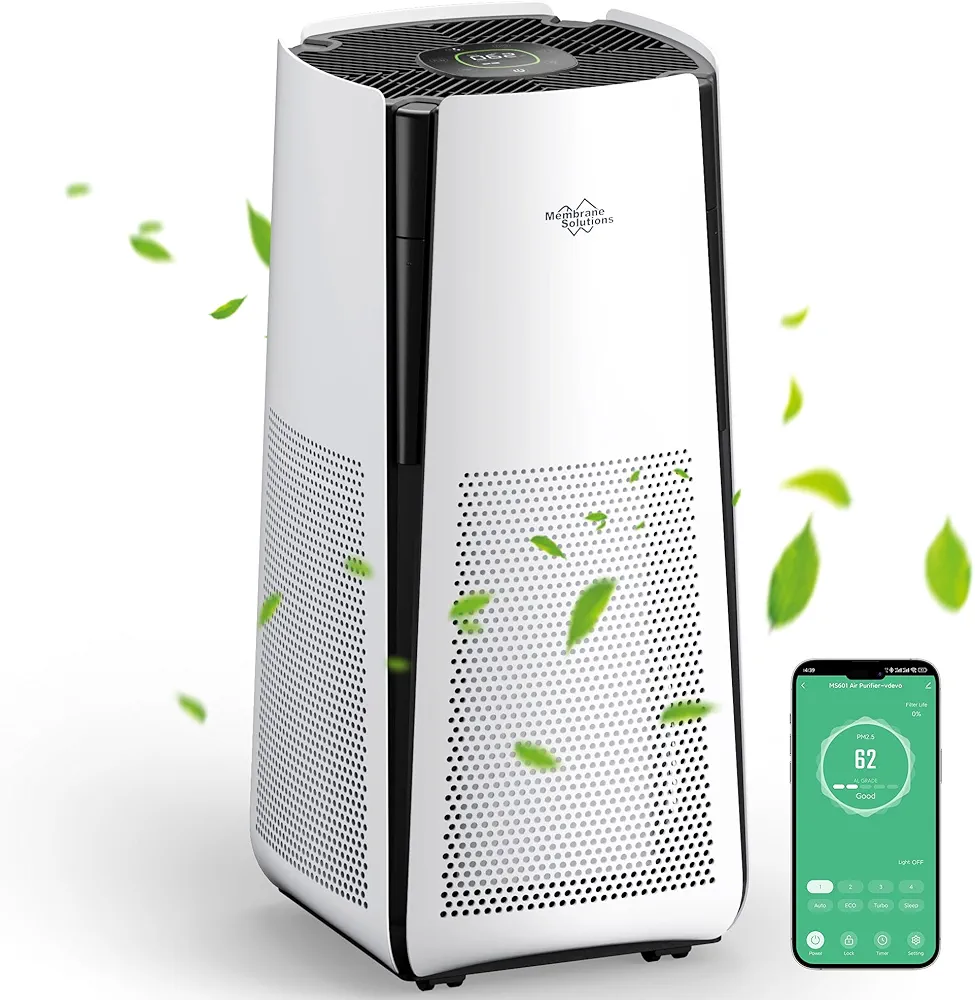 Membrane Solutions Air Purifiers for Home Large Room up to 3027 Ft² in 1 Hr With Smart WiFi & Alexa, ECO &TURBO Mode, 21dB Quiet Air Cleaner Removes Pet Dander Odors Mold Allergies Dust Pollen, MS601