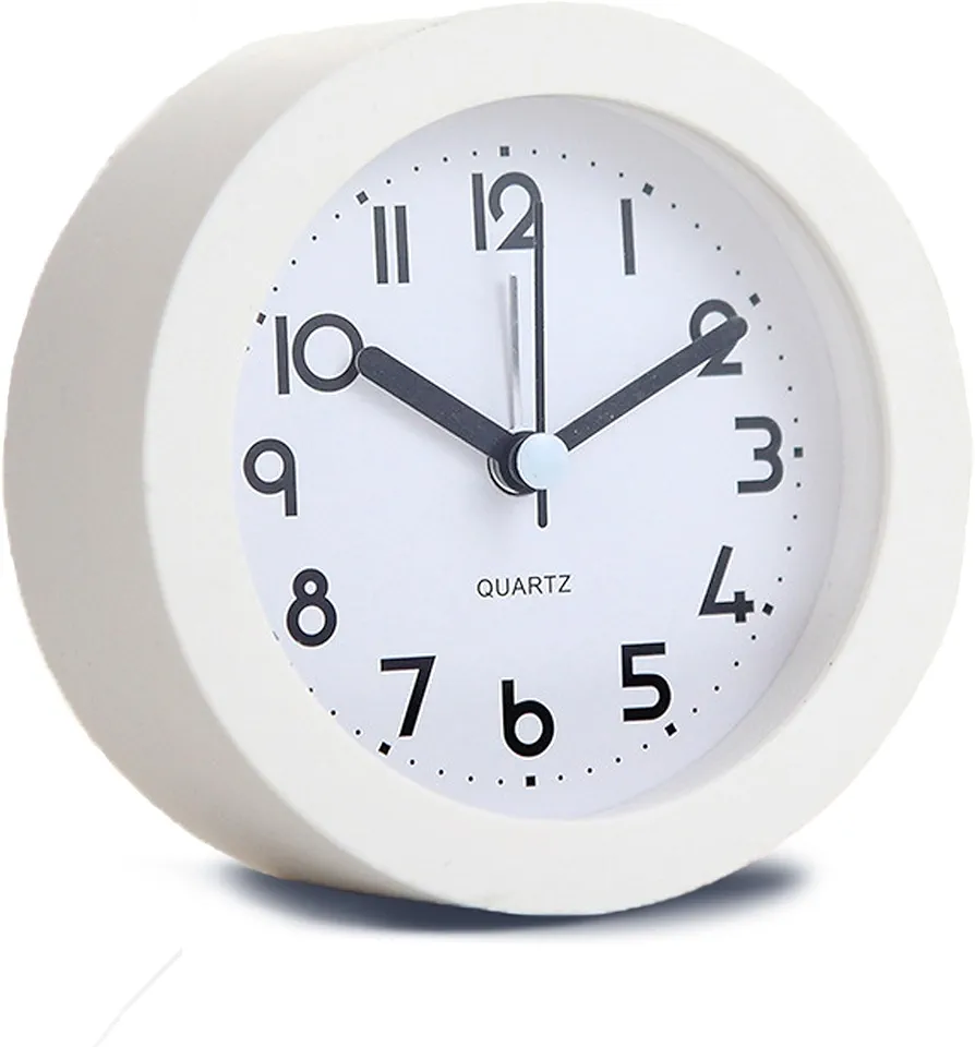 Alarm Clock with Backlight, 4.5 Inches Cute White Desk Clock Analog, for Living Room, Dorm, Bedroom,Bedside, Office,Desk Decorative (White)