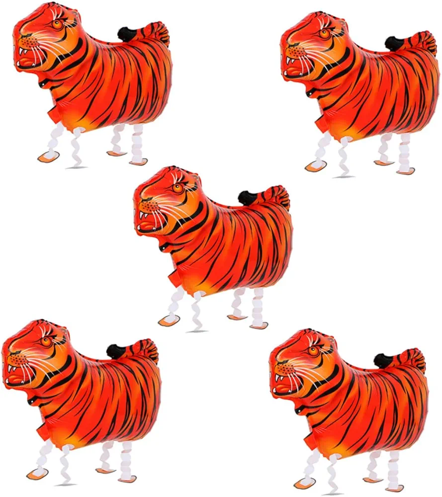 5pcs Foil Tiger Balloon Party Decorative Supplies Party Embellishment Birthday Room Balloons Photo Prop Cartoon Tiger Balloon Party Cartoon Balloons Background Balloon