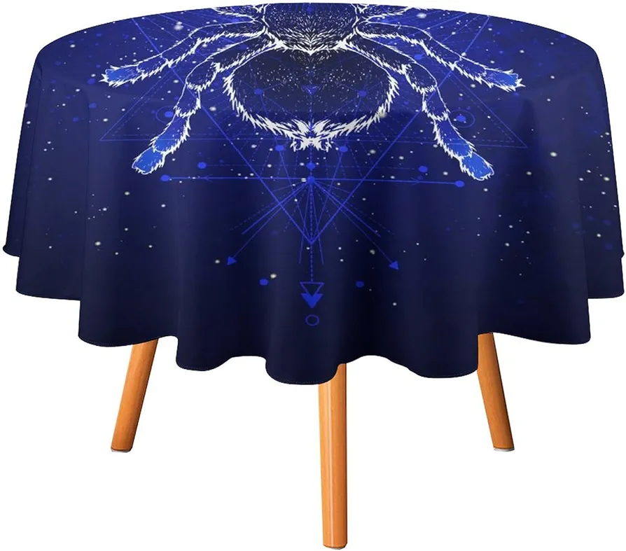 Spider Tarantula and Starry Sky Round Tablecloth Washable Table Cloth Polyester Table Cover for Dining Room Party Picnic 60x60in