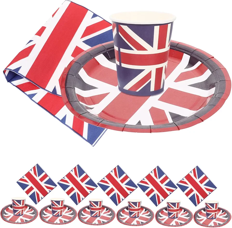 BESTOYARD 1 Set flag cutlery set uk patriotic party supplies union jack party napkins one time plate birthday napkins plate dining room table decor tableware independence Day Paper portable