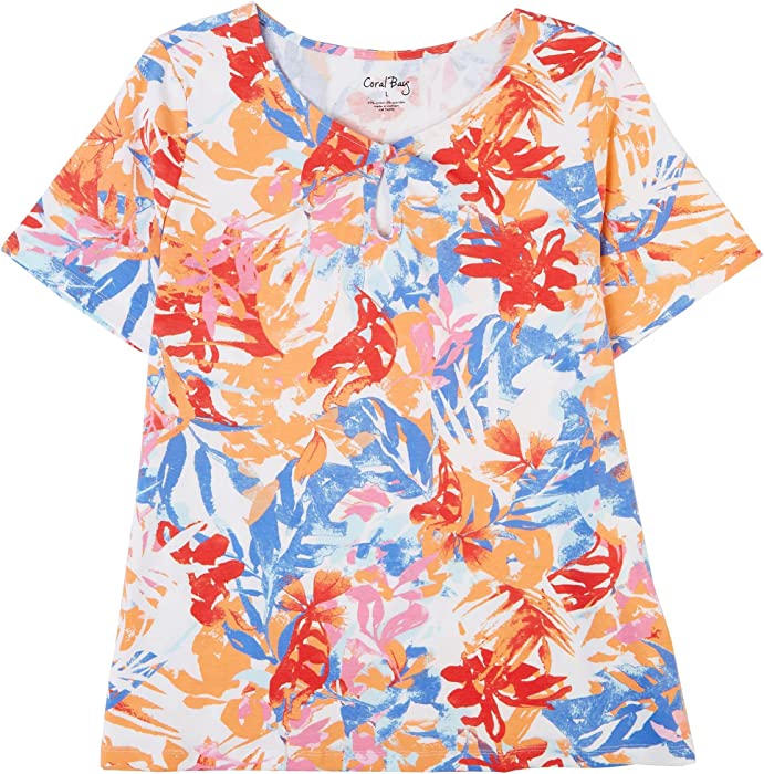 Coral Bay Plus Tropical Keyhole Short Sleeve Top