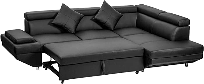 FDW Sofa Sectional Sofa Bed futon Sofa Bed Sofa for Living Room Couches and Sofas Sleeper Sofa PU Leather Sofa Set Corner Modern Queen 2 Piece Contemporary Upholstered，Black