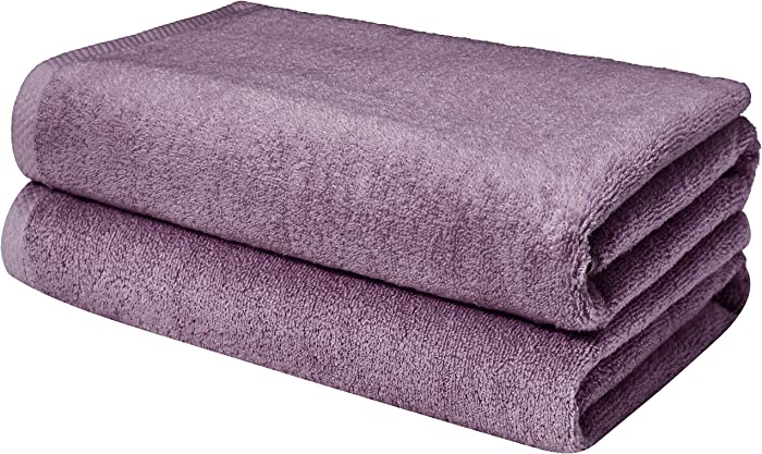 Amazon Basics Quick-Dry Bath Sheet - 100% Cotton, 2-Pack, Lavender