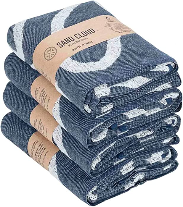 Sandcloud Turkish Bath Towels - 100% Organic Cotton - Lightweight - Large Size - Dry Faster and Cleaner - Set of 4 - Dahlia XL Bundle Navy