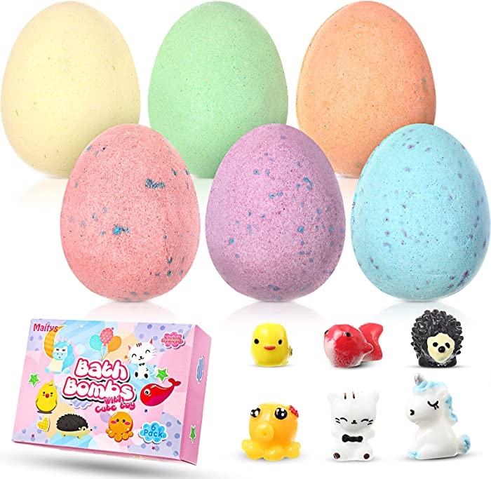 Easter Bath Bombs for Kids 6 Pieces Bath Bombs with Surprise Toy Inside Handmade Bath Bombs to Motivate Dry Skin, Spa Bath Balls Essential Oils Bath Salt Ball for Birthday Christmas Girls Boys