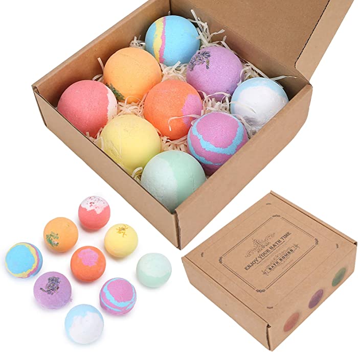 Bath Bombs Gift Set, 9pcs 60g Fragrance Essential Oil Moisturizing Exfoliating Bubble Bath Bombs Set Spa Bubble Fizzies Bath Bomb Kit Christmas Valentines Birthday Mothers Day Anniversary Gift