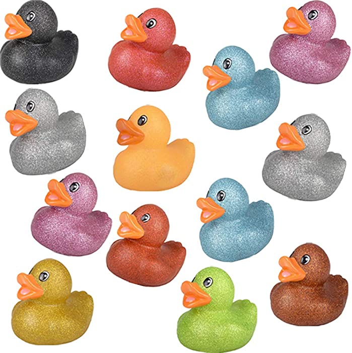 The Dreidel Company Glitter Rubber Duck Toy Assortment Duckies for Kids, Bath Birthday Gifts Baby Showers Summer Beach and Pool Activity, 2" (5-Pack)