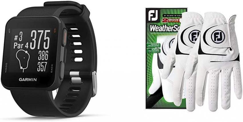 Garmin Approach S10 - Lightweight GPS Golf Watch, Black, 010-02028-00 Bundle with Footjoy Men's WeatherSof 2-Pack Golf Glove White Large, Worn on Left Hand