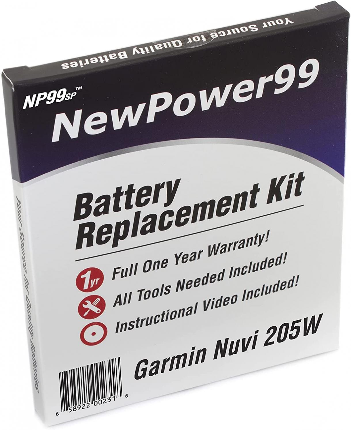 Garmin Nuvi 205W Battery Replacement Kit with Tools, Video Instructions, Extended Life Battery