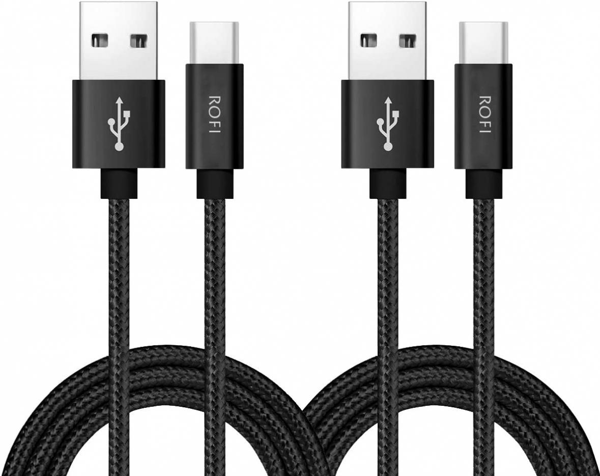 RoFI USB Type C Cable, [2Pack] 4FT USB C Cable Nylon Braided Fast Charging for Galaxy S10 S9 S8 Plus Note 9 8, Pixel, Moto Z, LG V30 V20 G5, Xperia, Switch and More (Black, 4 FT)