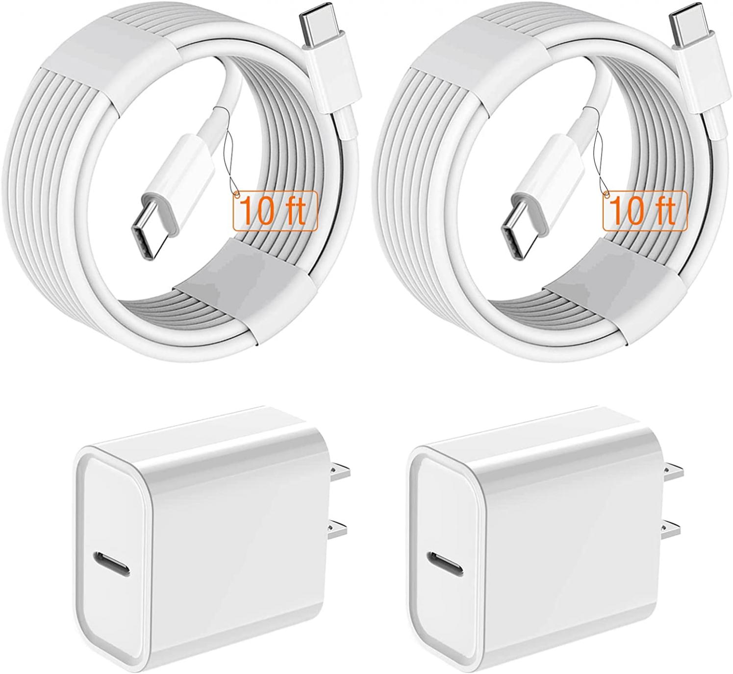 iPad Pro Charger, iPad Charger Cord 2Pack 10 FT, 20W Tyce C Charger with Long USB C to C Cable for iPad Pro 12.9 in 5th/4th/3rd Gen,iPad Pro 11 in 2021/2020/2018,iPad Air 5th/4th Gen,iPad Mini 6th