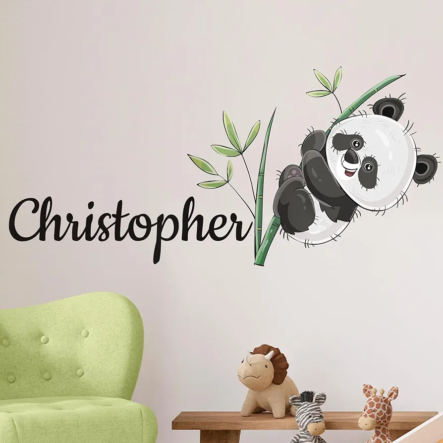 Custom Name Panda Bamboo Wall Decals | Panda Decorations for Kids | Room Decorations for Boy & Girl | Nursery Wall Decor | Panda Party Decorations (Wide 22"x10" Height)