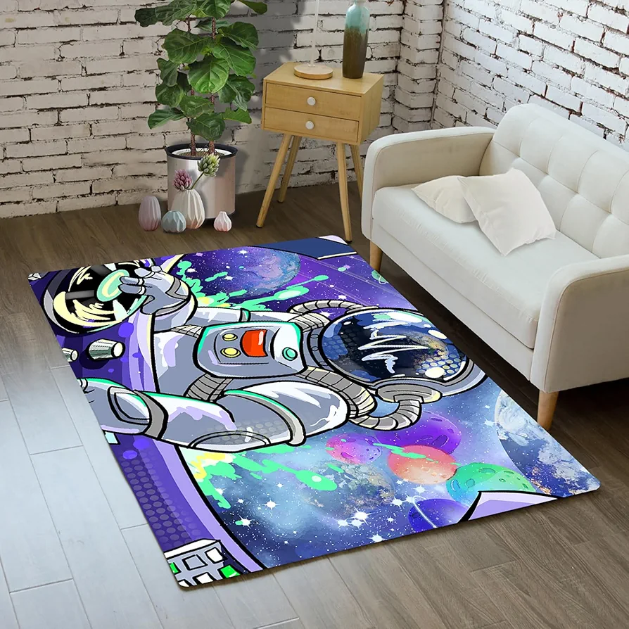 Astronaut Rug, Outer Space Astronaut Rug for Boys Bedroom Galaxy Space Rugs for Kids Room Astronaut DJ Boy Rugs for Bedroom Space Themed Kids Play Rugs for Playroom Classroom 2x3 Feet