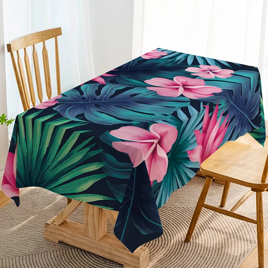 Tropical Tablecloth Palm Leaf Summer Luau Hawaiian Themed Indoor Outdoor Party Table Cloth Kitchen Dining Room Table Cover Decoration (60" x 84")