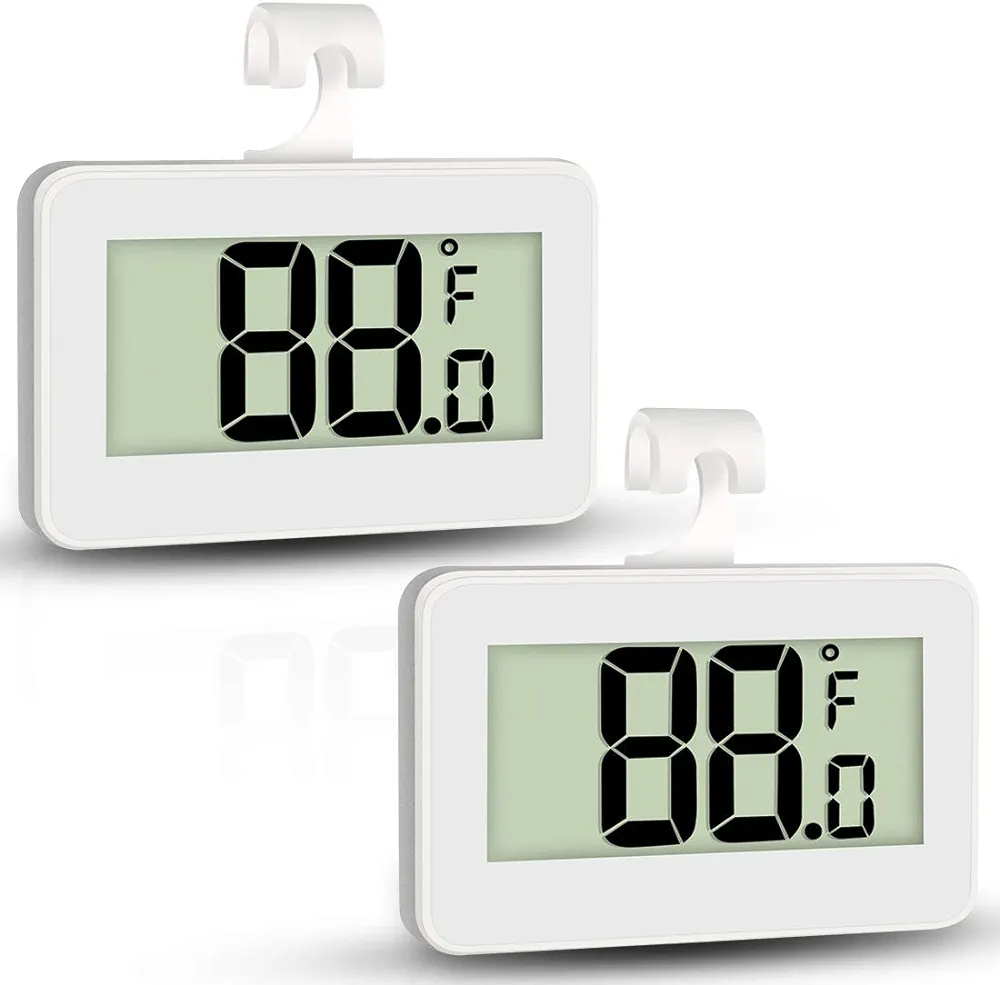 Mini Refrigerator Fridge Thermometer, 2 Pack Digital Freezer Thermometer Waterproof Room Thermometer with Hook, Large LCD Display