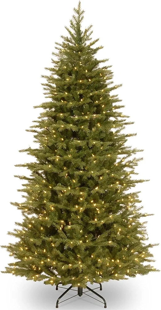 National Tree Company Pre-Lit 'Feel Real' Artificial Slim Christmas Tree, Green, Nordic Spruce, Dual Color LED Lights, Includes Stand, 7.5 feet