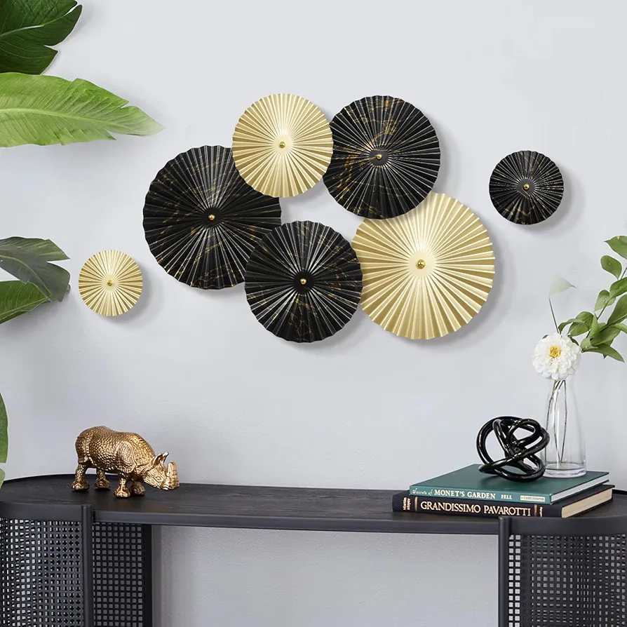 TEIPAI Black and Gold Wall Decor for Living Room, 7PCS Gold Metal Wall Art for Bedroom Porch Hallway Decoration, Modern Home Decor for Office Dining Room Apartment New Home Gift