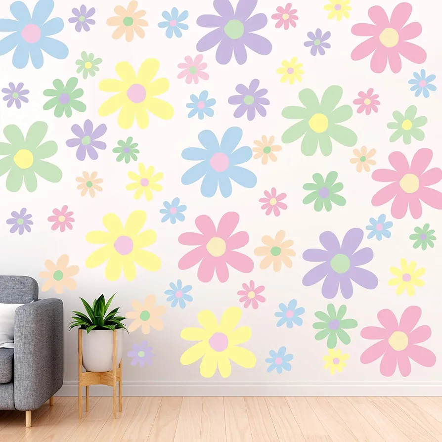 12 Sheets Daisy Wall Decals Flower Wall Stickers Large Daisy Wall Stickers Daisy Decals for Wall Peel and Stick for Nursery Kids Girls Bedroom Living Room Wall Decor(Attractive Style)