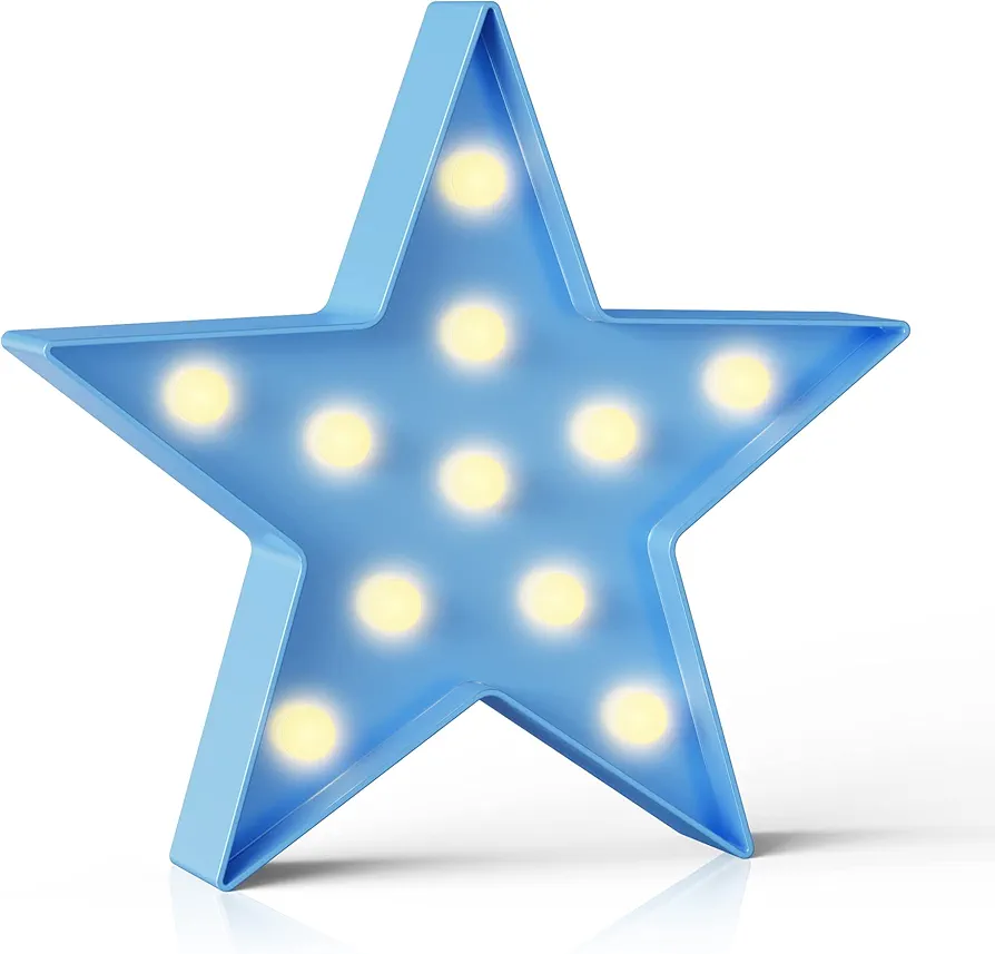 Blue Star Birthday Party Decorations, Battery Powered Star Night Light for Kids, Kids Room Decor for Bedrooms, Baby Night Light, Toddler Room Decor, Kids Room Decor, Wall Decor for Bedroom