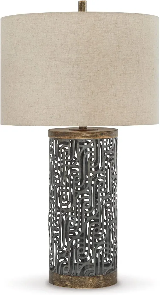 Signature Design by Ashley Dayo Urban 30" Textured Metal Single Table Lamp, Antique Gray & Gold