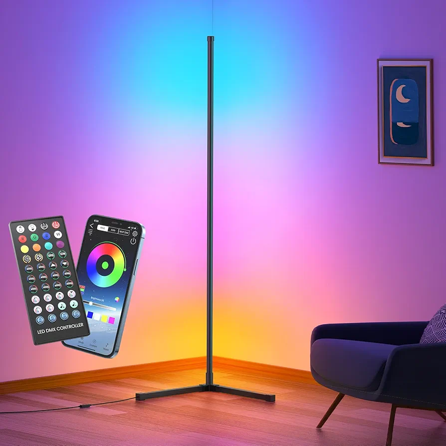 Corner Floor Lamp, Corner Light, RGB Color Changing Led Floor Lamp with Remote and App Control, Dimmable Minimalist Mood Lighting, Music Sync Timing, Multi Lighting Modes for Bedroom Living Room