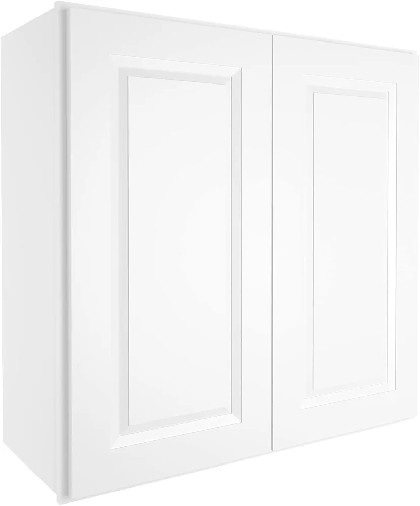 ROOMTEC Wood Wall-Mounted Cabinet,Bathroom Medicine Cabinet with Adjustable Shelves and 2 Soft-Close Doors,Laundry Storage Cabinet for Bathroom,Kitchen,Living Room 12" D*30" W*30" H,Traditional White