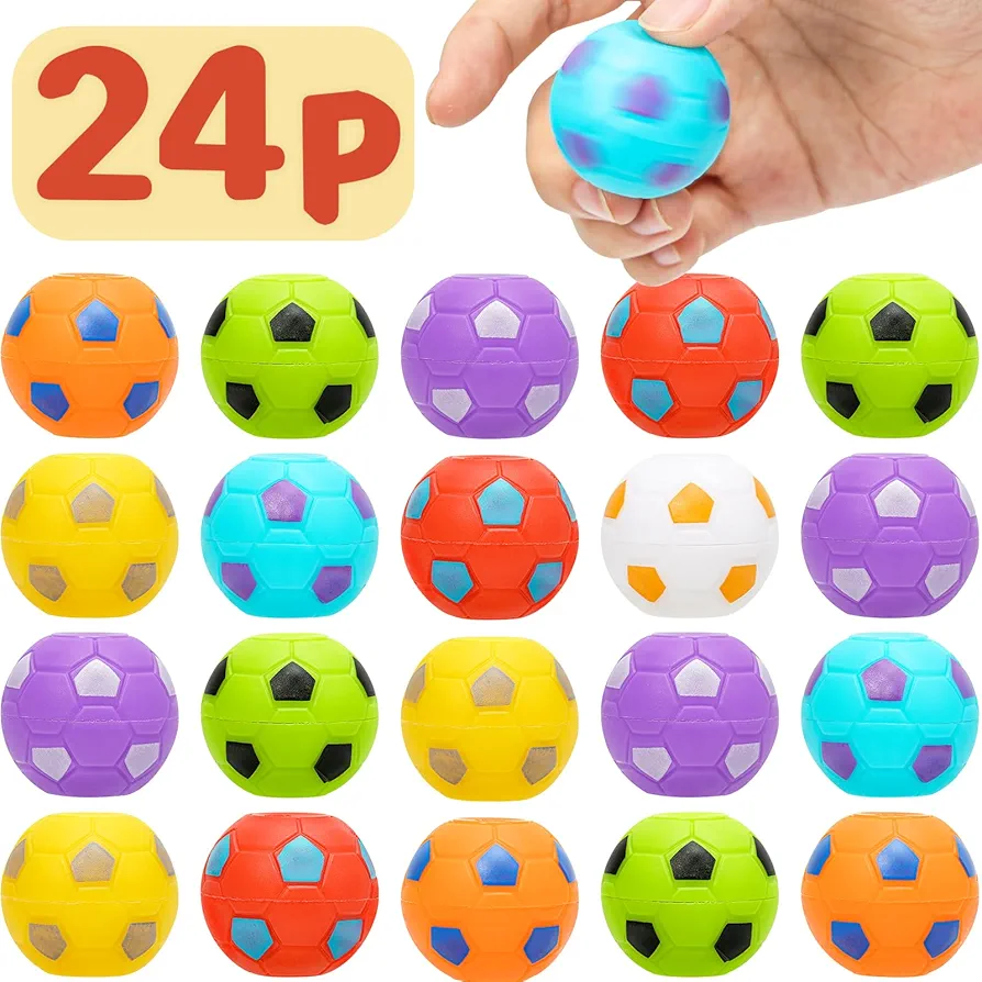 AZEN 24 Pcs Soccer Party Favors for Kids 4-8 8-12, Mini Fidget Spinners Soccer Ball Toys, Goodie Bags Stuffers for Birthday Party, Treasure Box Toys for Classroom, Return Gifts for Kids