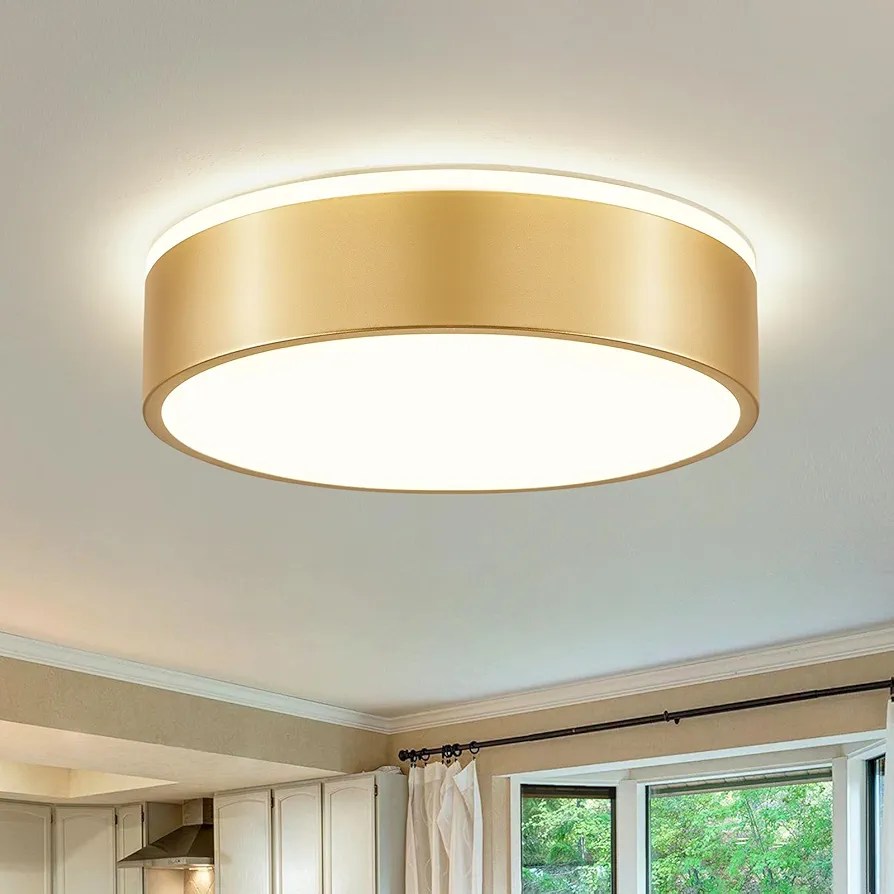 Dimmable Gold LED Ceiling Light Fixture, 5CCT 2700K-6000K Modern Flush Mount Ceiling Light, Round Minimalist Lighting Fixture for Bedroom, Kitchen, Laundry Room, Hallway,11.81in