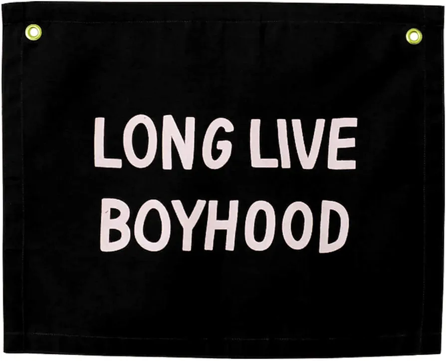 Long Live Boyhood Banner Natural - Wall Flag | Wall Art for Nursery | Modern Kids Room Decor | Kids Banner 24x36 inch