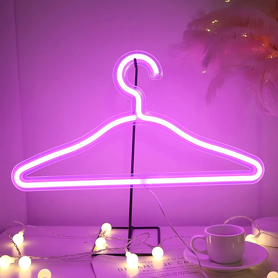 Neon Clothes Hanger, LED Hanger Neon Light Sign Glow Clothes Display Stand USB, LED Light Up Clothes Hangers, Night Light Bedroom Room Proposal Romantic Arrangement Hanging Wedding Decoration