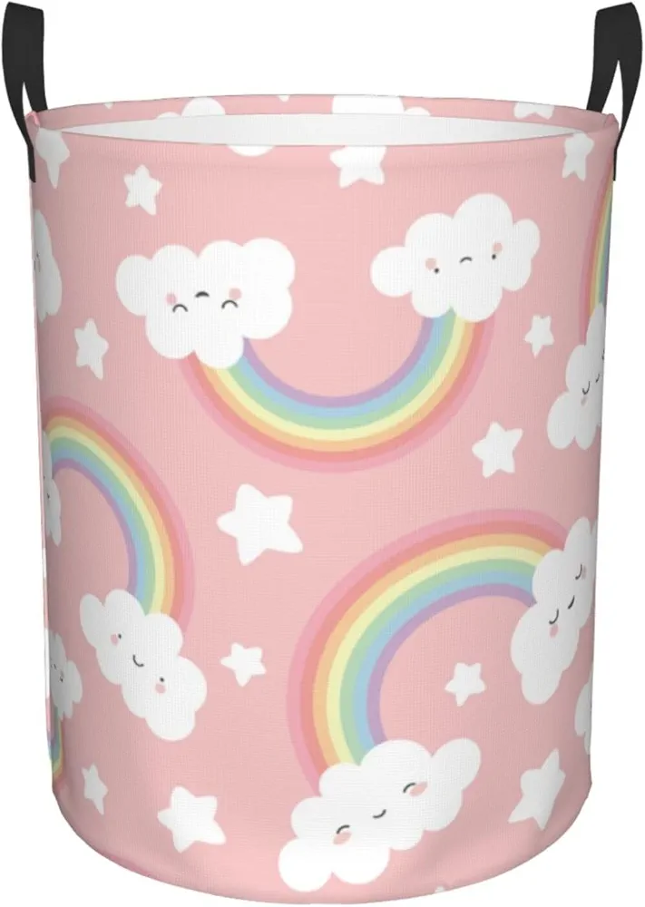 Kids Girls Rainbow Cloud Waterproof Foldable Laundry Hamper Bucket Laundry Room Basket for College Student Storage Pillows Blankets Living Room Bathroom Home Decor