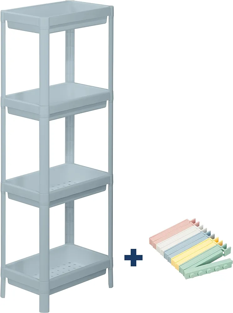 INOCHI 4 Tier Shelving Unit 14.37''x9.13''x39.37'' with 10 Seal Clips - Bathroom Storage Kitchen Organization Garage Shelving - Bottle Drying Rack Storage Racks Laundry Room Organization (Blue)