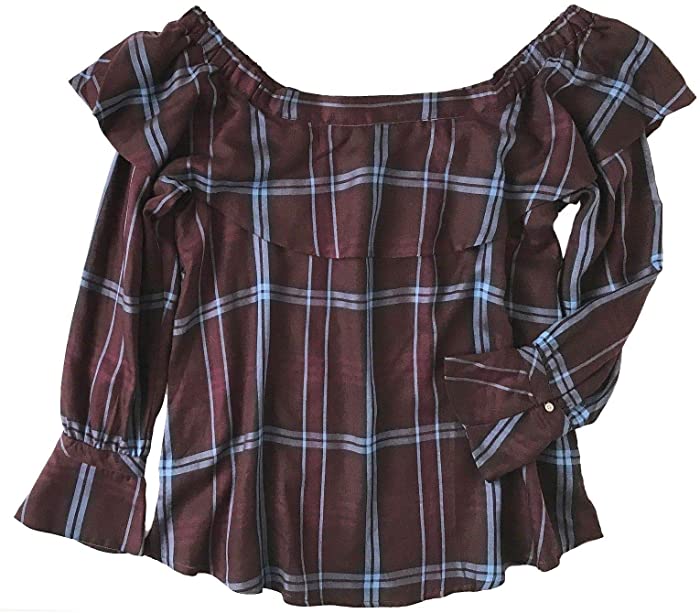 Women's Plaid Off The Shoulder Ruffle Blouse