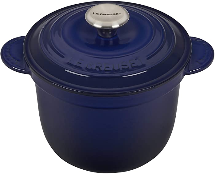 Le Creuset Enameled Cast Iron Rice Pot with SS Knob & Stoneware Insert, 2.25 qt., Indigo