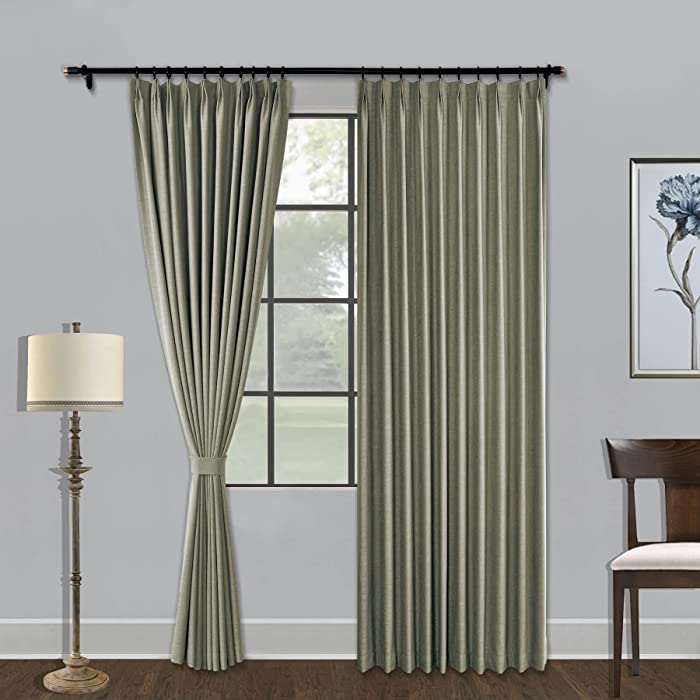 Fcosie Linen Blackout Curtains 63 Inches Long Pinch Pleated Drapes 2 Panels, Linen Blended Window Treatment Drapery for Nursery Teen Girls Boys Room Decor （Set of 2, Rock Grey