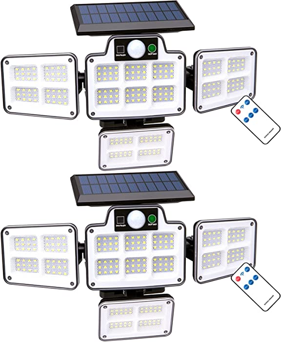 Solar Outdoor lamp with Remote Controller 228led IP67 Waterproof 270° Wide-Angle Lighting Sensor lamp is Suitable for Courtyard, Garden, Parking lot Passage, etc，2Pack