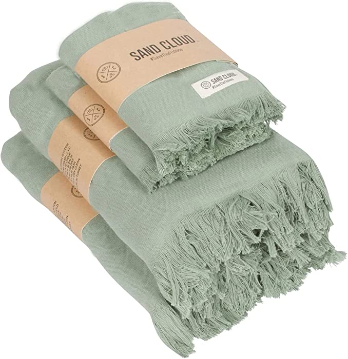 Sandcloud Turkish Bath Towels - 100% Organic Cotton - Lightweight - Large Size - Dry Faster and Cleaner - Set of 4 - Sage XL Bath Bundle One Size