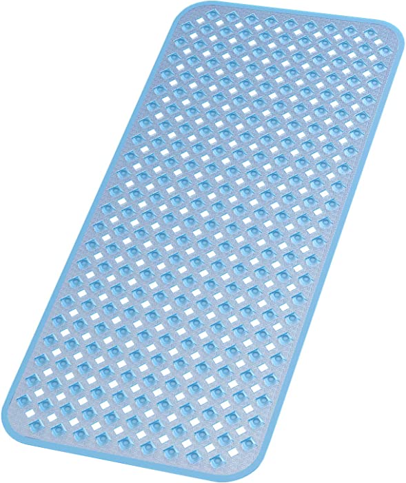 XIYUNTE Bathtub Mats Non Slip - 35 x 16inches Bath tub Mat with Suction Cups, Anti Slip Rubber Shower Mats with Drain Holes, Rectangle Bath Mats with Suction Cups, Clear Blue