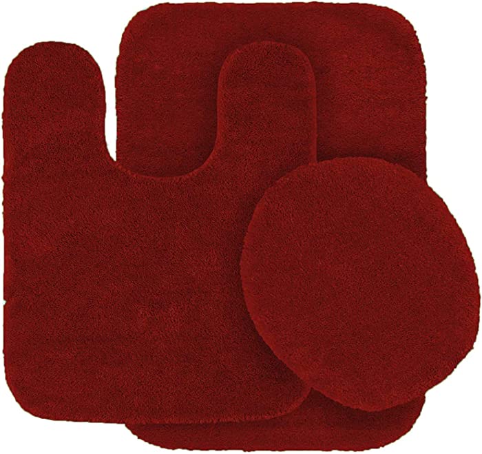 Mk Home Collection 3 Piece Bathroom Rug Set Bath Rug, Contour Mat & Lid Cover Non-Slip with Rubber Backing Solid Red New