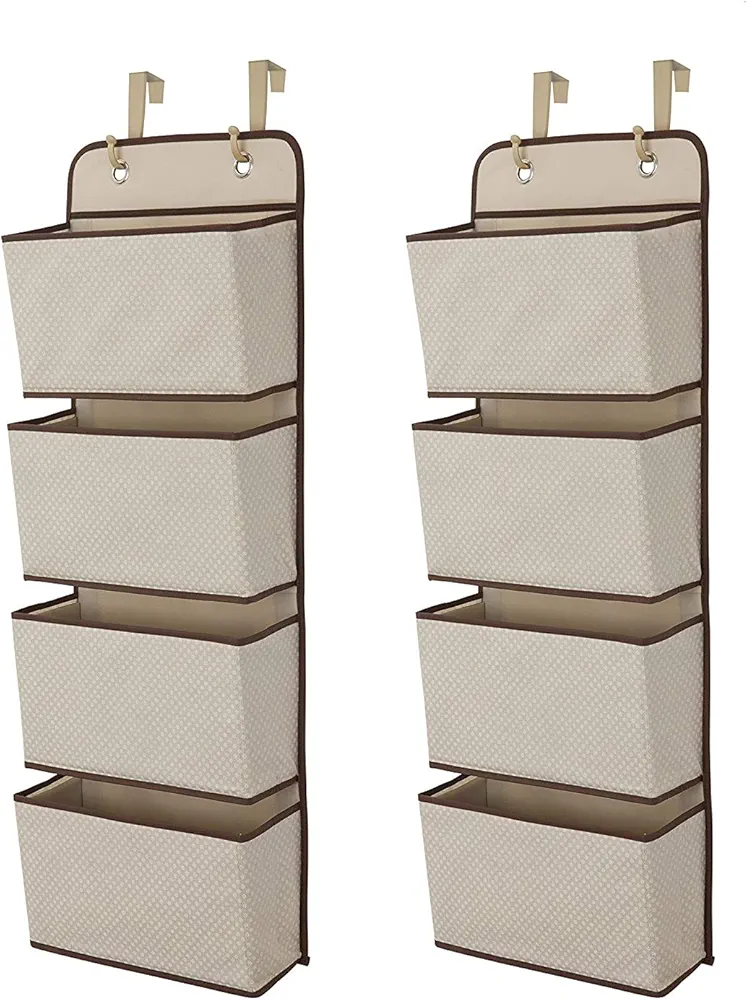 Delta Children 4 Pocket Over The Door Hanging Organizer - 2 Pack, Easy Storage/Organization Solution - Versatile and Accessible in Any Room in the House, Beige