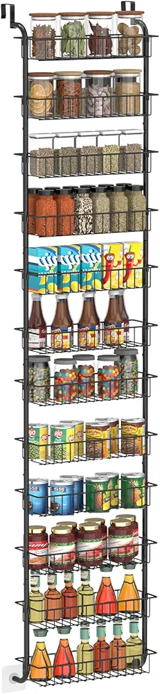 12-Tier Over the Door Pantry Organizer, Hanging Spice Rack, Pantry Door Storage with 12 Baskets, Behind the Closet Door Storage for Kitchen, Laundry Room and Bathroom black