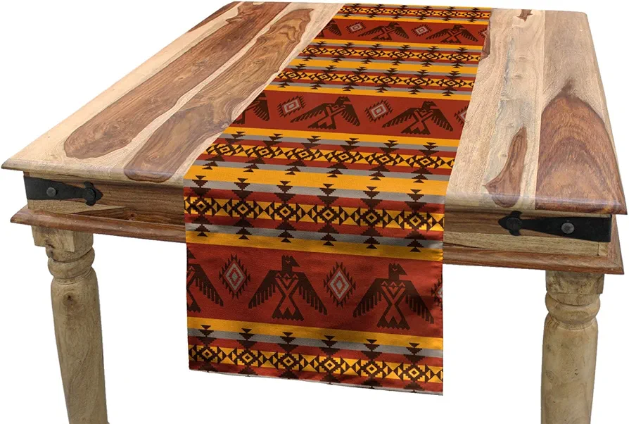 Ambesonne Tribal Table Runner, Indigenous Tribal Style Eagles Traditional Elements, Dining Room Kitchen Rectangular Runner, 16" X 72", Cinnamon Marigold Grey