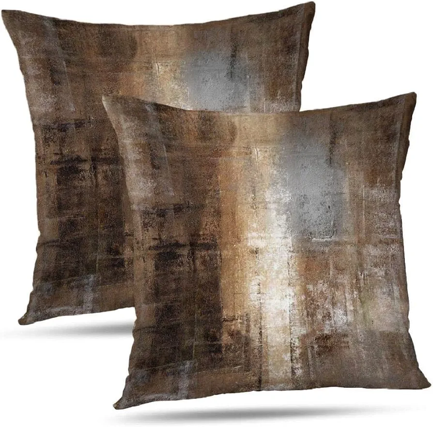 Brown Throw Pillows and Grey Throw Pillows Decorative Pillow Covers for Couch Two Sides Printed, Fashion Style Zippered Cushion 18 X 18 Pillow Cover Set of 2,Brown and Grey