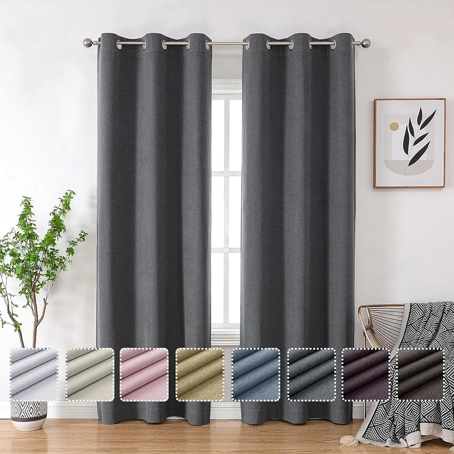 OVZME Total Blackout Curtains 84 Inches Long 2 Panels, Textured Full Room Darkening Panels, Faux Linen Look Thermal Insulated Drapes Panels for Bedroom Living Room (Grommets, Grey, 2xW40xL84)