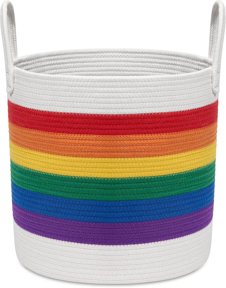 LOILAM® Rainbow Laundry Basket, Woven Cotton Rope Baskets with Handles, for Storage, Pride Gifts for Gay Lesbian Queer Bi Trans LGBTQ+